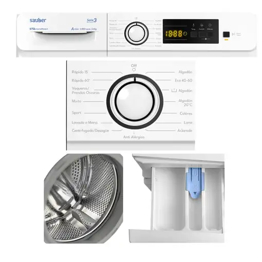 Lavadora carga frontal SAUBER SERIE 3-W8105V 8 kg 1000 rpm a blanco