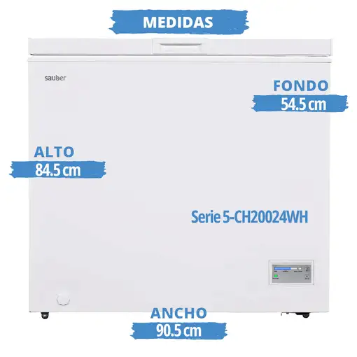 Congelador horizontal SAUBER serie-5ch20024wh e ancho91 cm 198 litros luz interior
