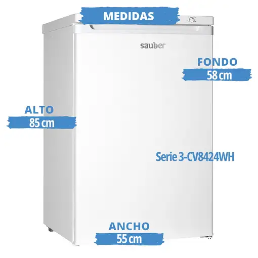 Congelador vertical SAUBER SERIE 3-CV8424WH e alto 85 cm . 91 litros . blanco