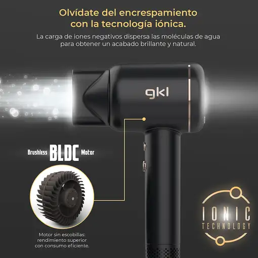 Secador de pelo negro, iónico profesional, 1600 W, ONYX SMART GRUNKEL