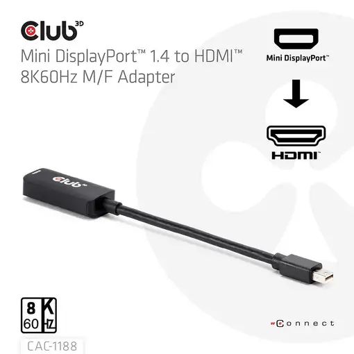 CLUB3D CAC-1188 adaptador de cable de vídeo 0,09 m Mini DisplayPort HDMI Negro