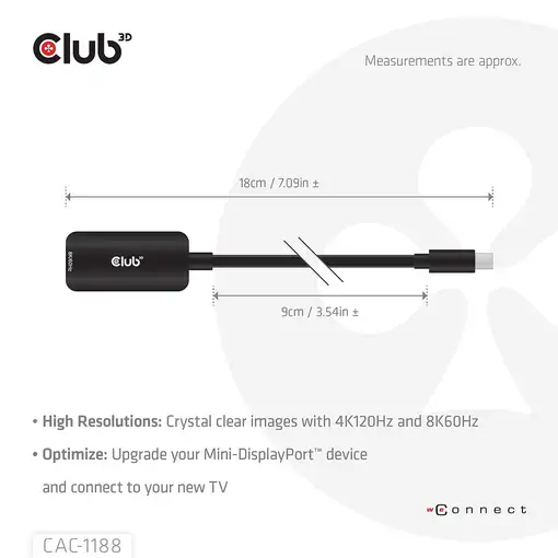 CLUB3D CAC-1188 adaptador de cable de vídeo 0,09 m Mini DisplayPort HDMI Negro