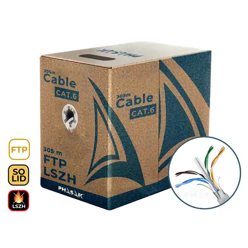 Phasak Bobina de Cable de Red Cat.6 FTP LSZH Sólido AWG23 CCA 305M - PHR 6312