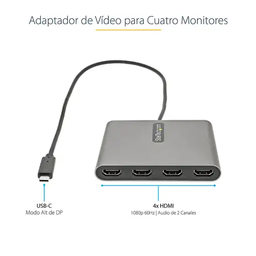 StarTech.com Adaptador USB-C a 4 Puertos HDMI - Tarjeta Gráfica y de Vídeo Externa