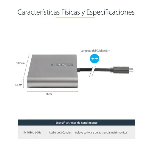 StarTech.com Adaptador USB-C a 4 Puertos HDMI - Tarjeta Gráfica y de Vídeo Externa