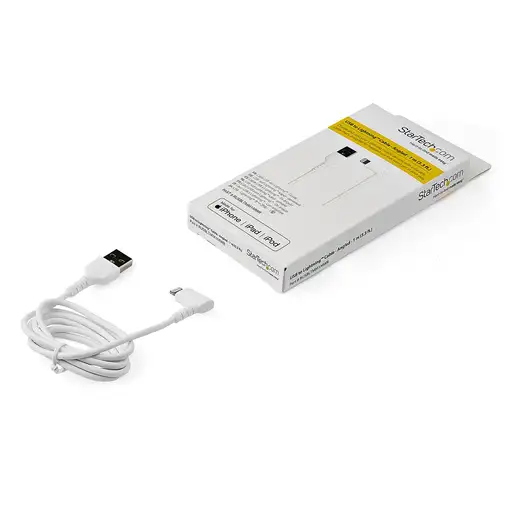 StarTech.com Cable Resistente USB-A a Lightning de 1 m - Blanco -Acodado en un Áng