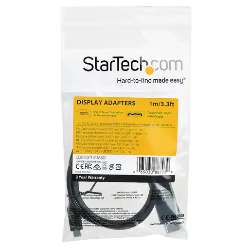 StarTech.com Cable de 1m USB-C a DisplayPort 1.4 - Convertidor Bidireccional Adapt