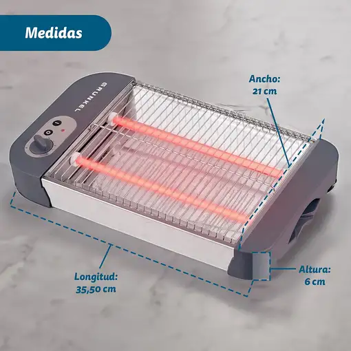 Tostador plano gris, 600 W, para 4 rebanadas, TSP-G2 GRUNKEL