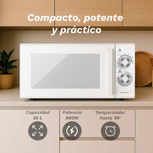 Microondas sin grill blanco, 25L, 900 W, MW-25MG GRUNKEL
