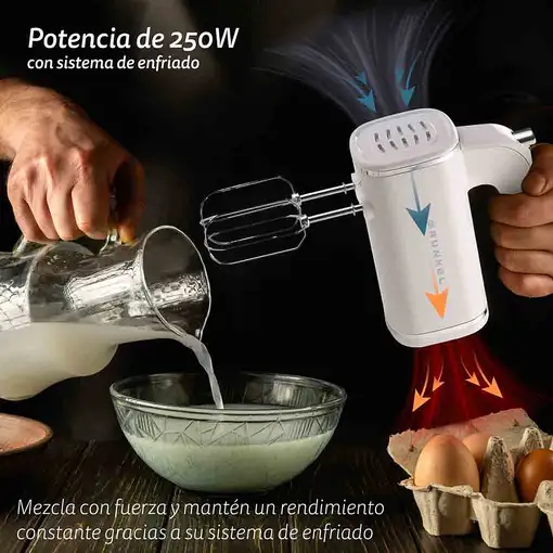 Batidora amasadora blanca 250 W, 5 velocidades, con accesorios, AM-25G GRUNKEL