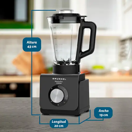 Batidora de vaso negra, 2000 W, jarra 1,5 L, BAT-2000MASTERPRO GRUNKEL
