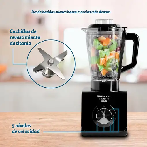 Batidora de vaso negra, 2000 W, jarra 1,5 L, BAT-2000MASTERPRO GRUNKEL