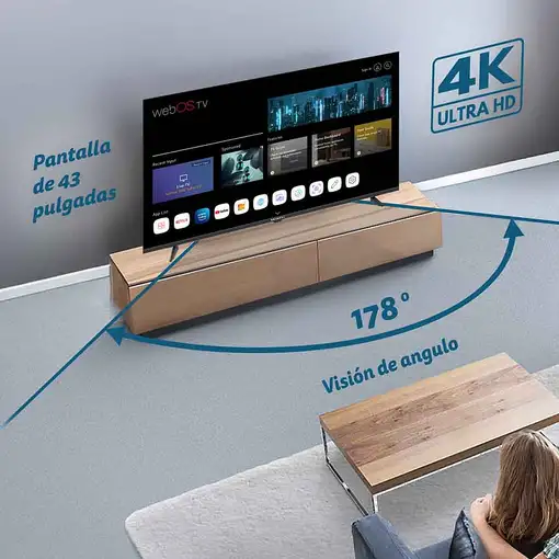 Televisor LED 43" 4K Ultra HD Negro Smart LED-4300PBW GRUNKEL