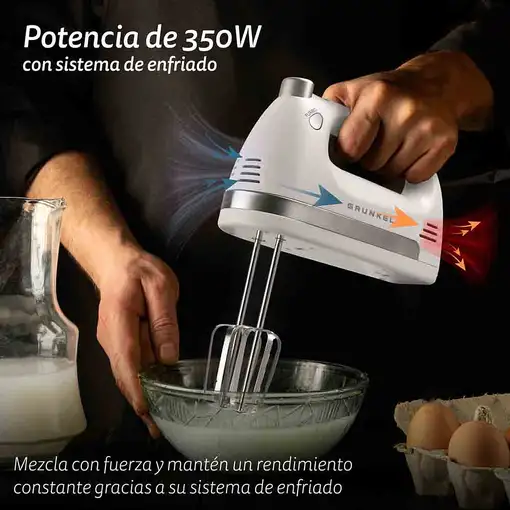 Batidora amasadora blanca, 350 W, 5 velocidades+turbo, AM-350TURBO5 GRUNKEL