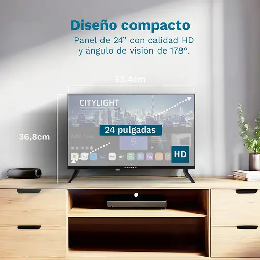 Televisor LED 24" HD Negro Smart LED-24PBW GRUNKEL