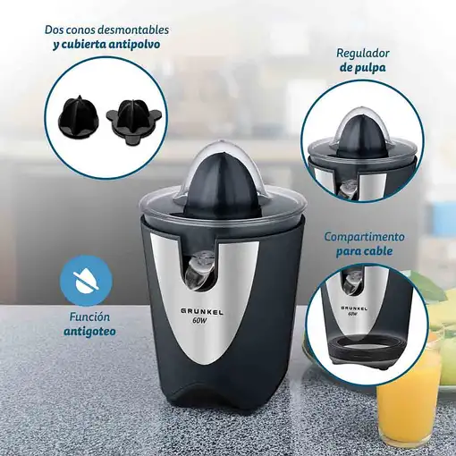 Exprimidor de cítricos NEGRO 60 W, XP-VC60N GRUNKEL