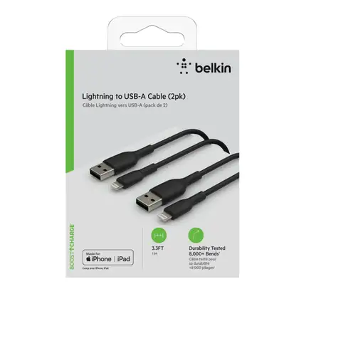 Belkin CAA001BT1MBK2PK cable de conector Lightning 1 m Negro