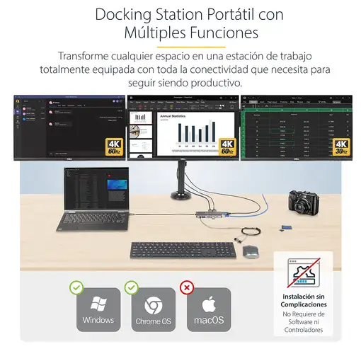 StarTech.com Adaptador Multipuerto USB-C de 3 Monitores HDMI/DP - 4K 60Hz Doble +