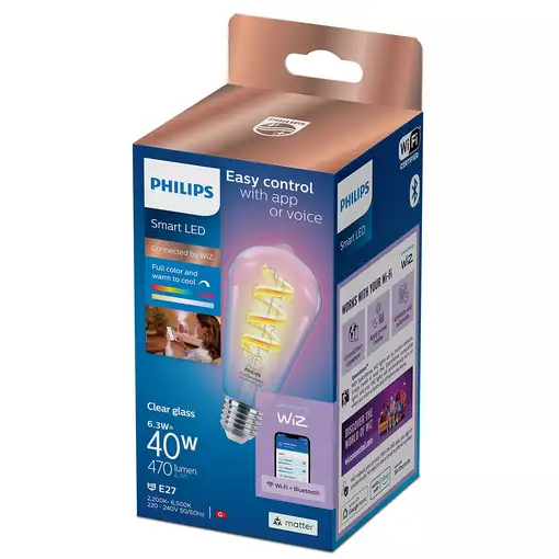 Philips Filamento transparente 40 W ST64 E27