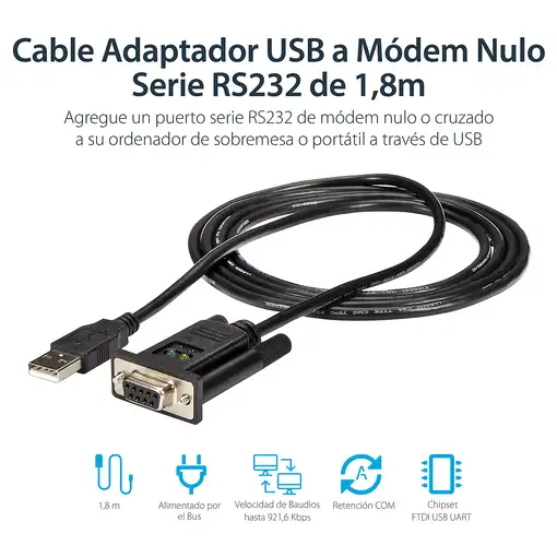 StarTech.com Cable Adaptador de 1 Puerto USB a Módem Nulo Null DB9 RS232 Serie DCE