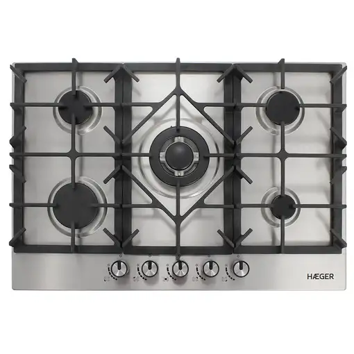 Haeger PG-5GI.006A hobs Negro, Acero inoxidable Integrado 75 cm Encimera de gas 5