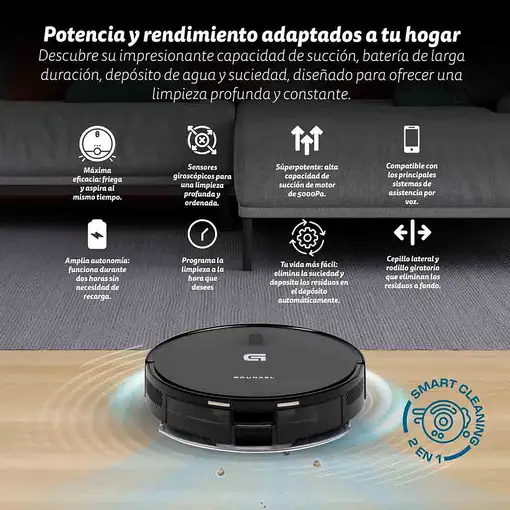 Robot aspirador y friegasuelos 5000 Pa, 45 W, Wi-Fi, i-DANCERTURBOBRUSH GRUNKEL