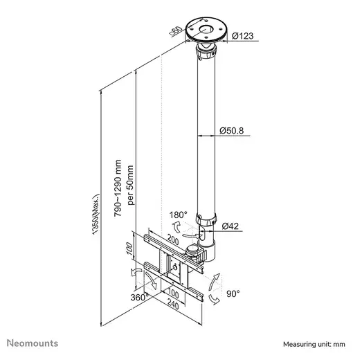 Neomounts FPMA-C100SILVER Soporte de techo para monitor/TV 10-30'' - alt. 79-129 cm
