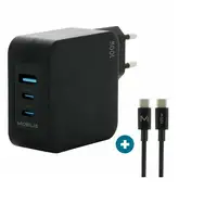 Mobilis Charger 100W 2USB C 1USBA GaN cable 100W Portátil, Smartphone, Tableta