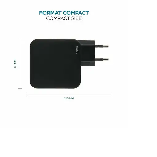 Mobilis Charger 100W 2USB C 1USBA GaN cable 100W Portátil, Smartphone, Tableta