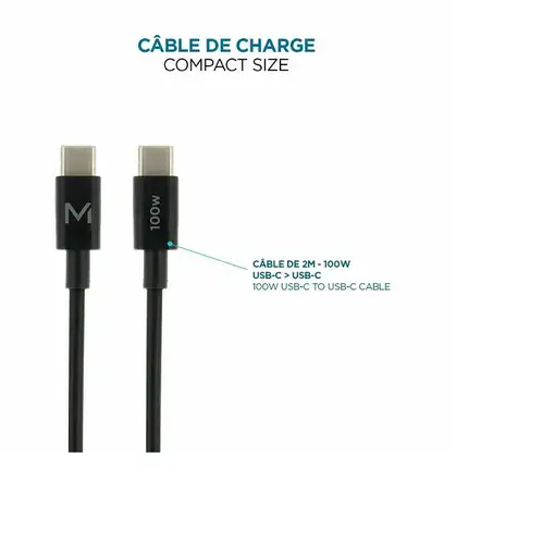 Mobilis Charger 100W 2USB C 1USBA GaN cable 100W Portátil, Smartphone, Tableta