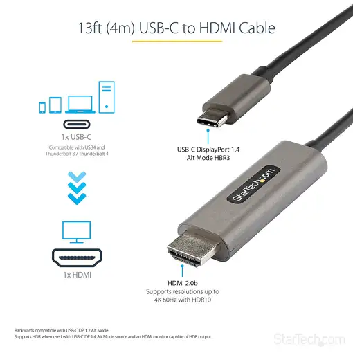 StarTech.com Cable 4m USB C a HDMI 4K de 60Hz con HDR10 - Adaptador de Vídeo USB T
