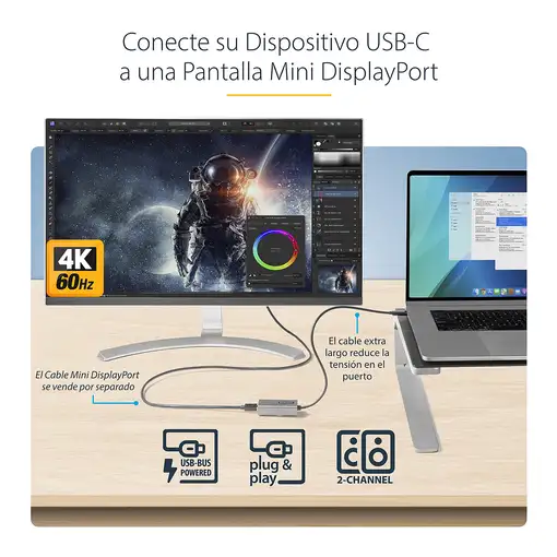 StarTech.com Adaptador USB C a Mini DisplayPort - Convertidor de Vídeo USB Tipo C