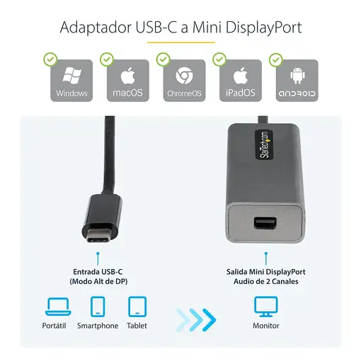 StarTech.com Adaptador USB C a Mini DisplayPort - Convertidor de Vídeo USB Tipo C