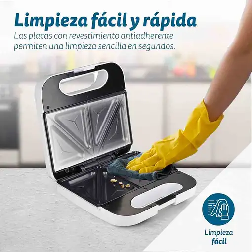 Sandwichera blanca 750 W, corte triangular, SAN-CCBL GRUNKEL