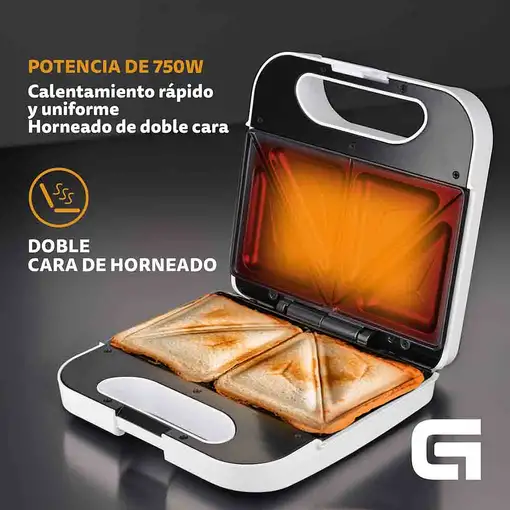 Sandwichera blanca 750 W, corte triangular, SAN-CCBL GRUNKEL