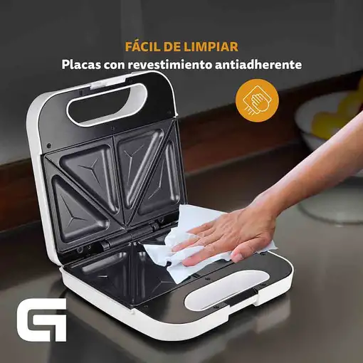 Sandwichera blanca 750 W, corte triangular, SAN-CCBL GRUNKEL