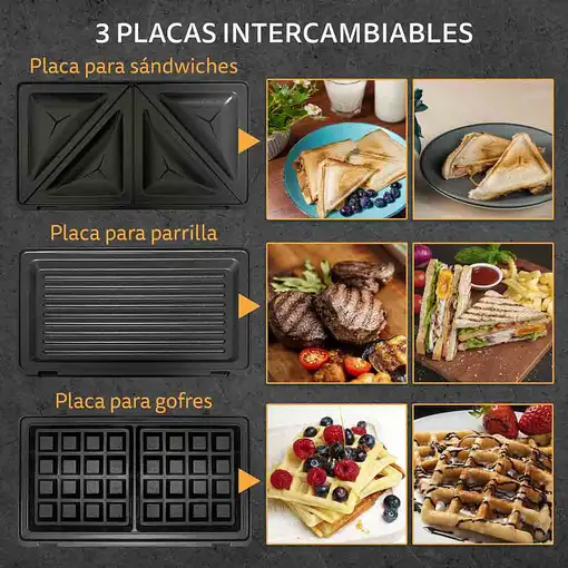 Sandwichera grill 3 placas desmontables, inox, 850 W, SAN-MULTING GRUNKEL