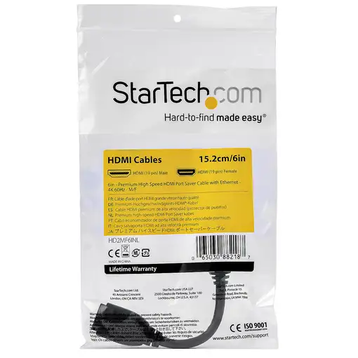 StarTech.com Cable de 15cm de Extensión Alargador HDMI 2.0 de Alta Velocidad