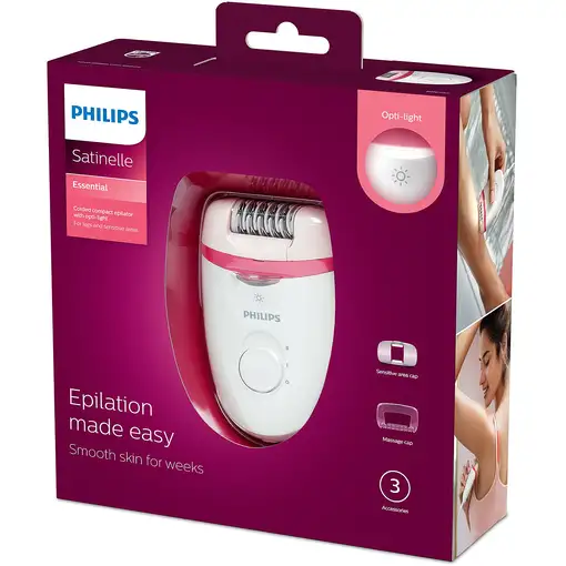 Philips Satinelle Essential Depiladora con cable compacta con luz Opti-Light