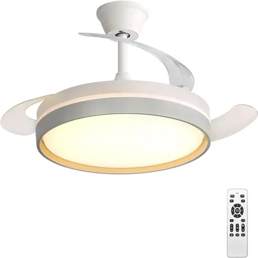 Ventilador de Techo 30W Blanco 107cm: Luz LED 60W (5600lm) , 3 Aspas Retráctiles