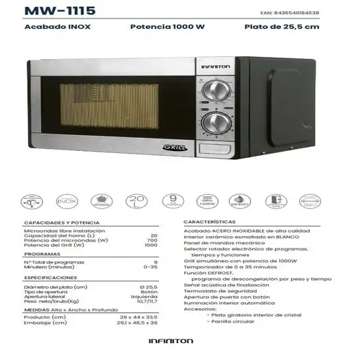 Infiniton MW-1115 Acero inoxidable Encimera 20 L 700 W