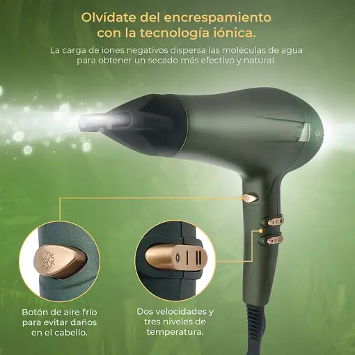 Secador de pelo verde, iónico, 2100 W, GKL NATURE FLOW GRUNKEL