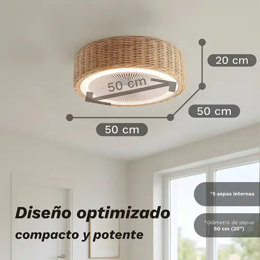 Ventilador de techo mimbre con luz led 15W. SKYWIND-20M GRUNKEL