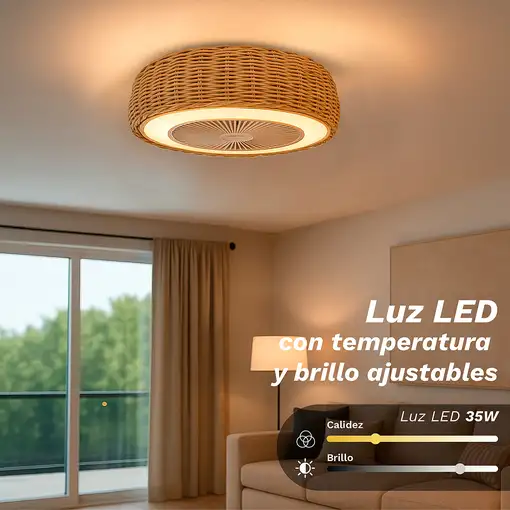 Ventilador de techo mimbre con luz led 15W. SKYWIND-20M GRUNKEL