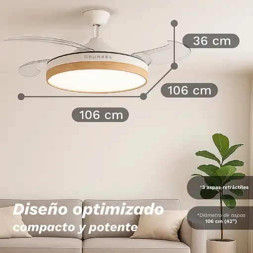 Ventilador de techo luz Led 20W, 3 Aspas 106 cm retráctiles, SKYWIND-42W25 GRUNKEL