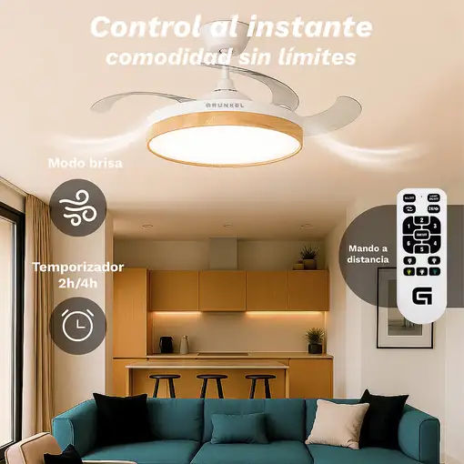 Ventilador de techo luz Led 20W, 3 Aspas 106 cm retráctiles, SKYWIND-42W25 GRUNKEL
