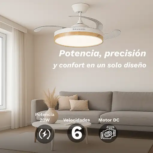 Ventilador de techo luz Led 20W, 3 Aspas 106 cm retráctiles, SKYWIND-42W25 GRUNKEL