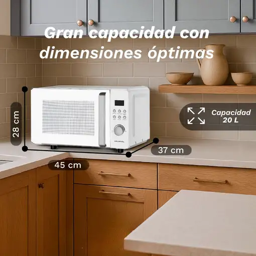 Microondas con grill y sin plato, blanco, 20L, 700 W, MWD-20FLAT GRUNKEL