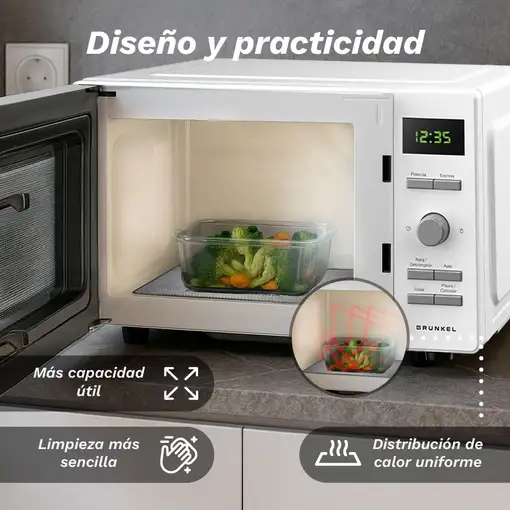 Microondas sin grill y sin plato, blanco, 25L, 800 W, MWD-25FLAT GRUNKEL