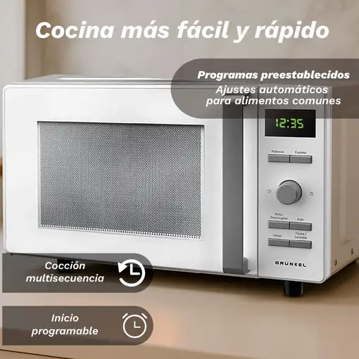 Microondas sin grill y sin plato, blanco, 25L, 800 W, MWD-25FLAT GRUNKEL